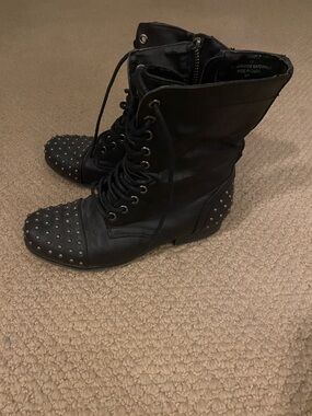Madden Girl Black Studded Lace-Up Combat Boots